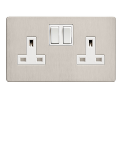 Dowsing & Reynolds Soft Silver Double Plug Socket, White Insert - view 2, White Insert