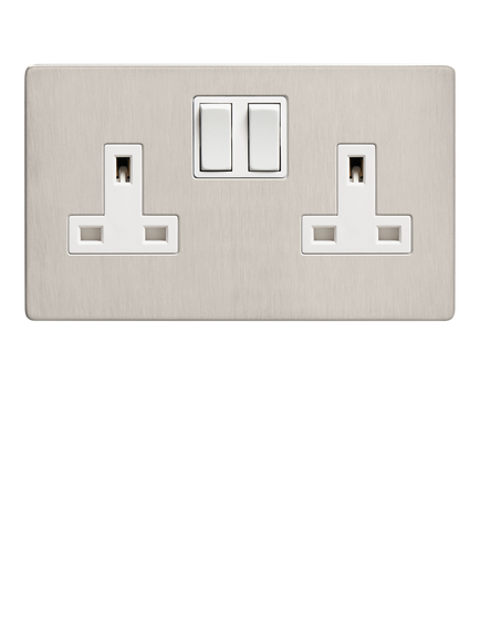 Dowsing & Reynolds Soft Silver Double Plug Socket, White Insert - view 2, White Insert