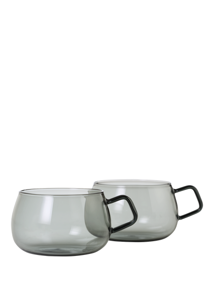 AdHoc Yuna Borosilicate Glass Cup, 400ml, Set of 2, Grey, Grey