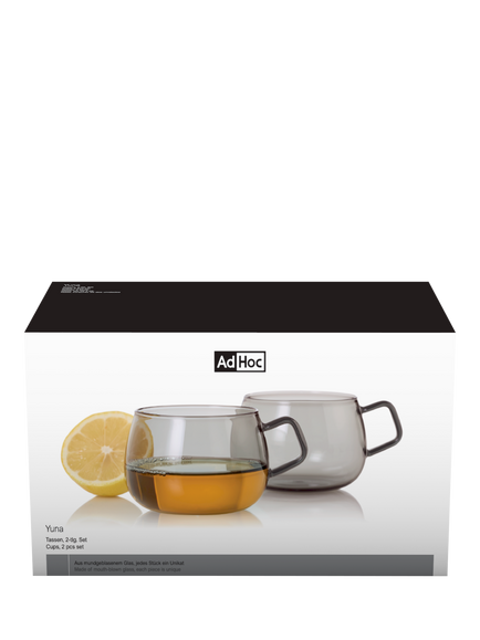 AdHoc Yuna Borosilicate Glass Cup, 400ml, Set of 2, Grey - view 2, Grey