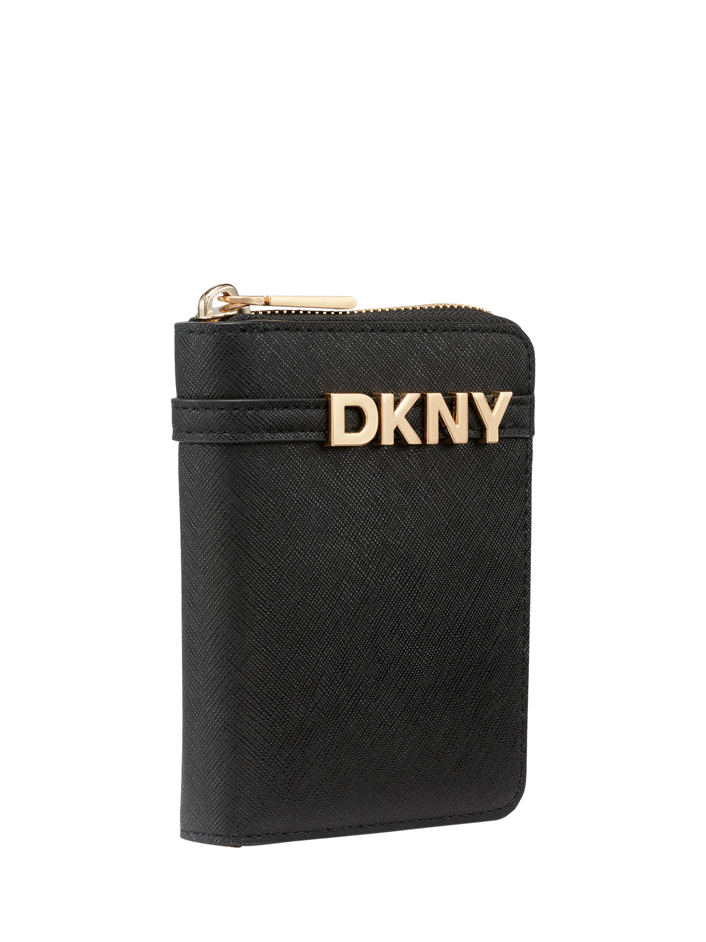 Product image 2 of 4, which shows DKNY Avril Small Leather Zip Wallet, Black/Gold