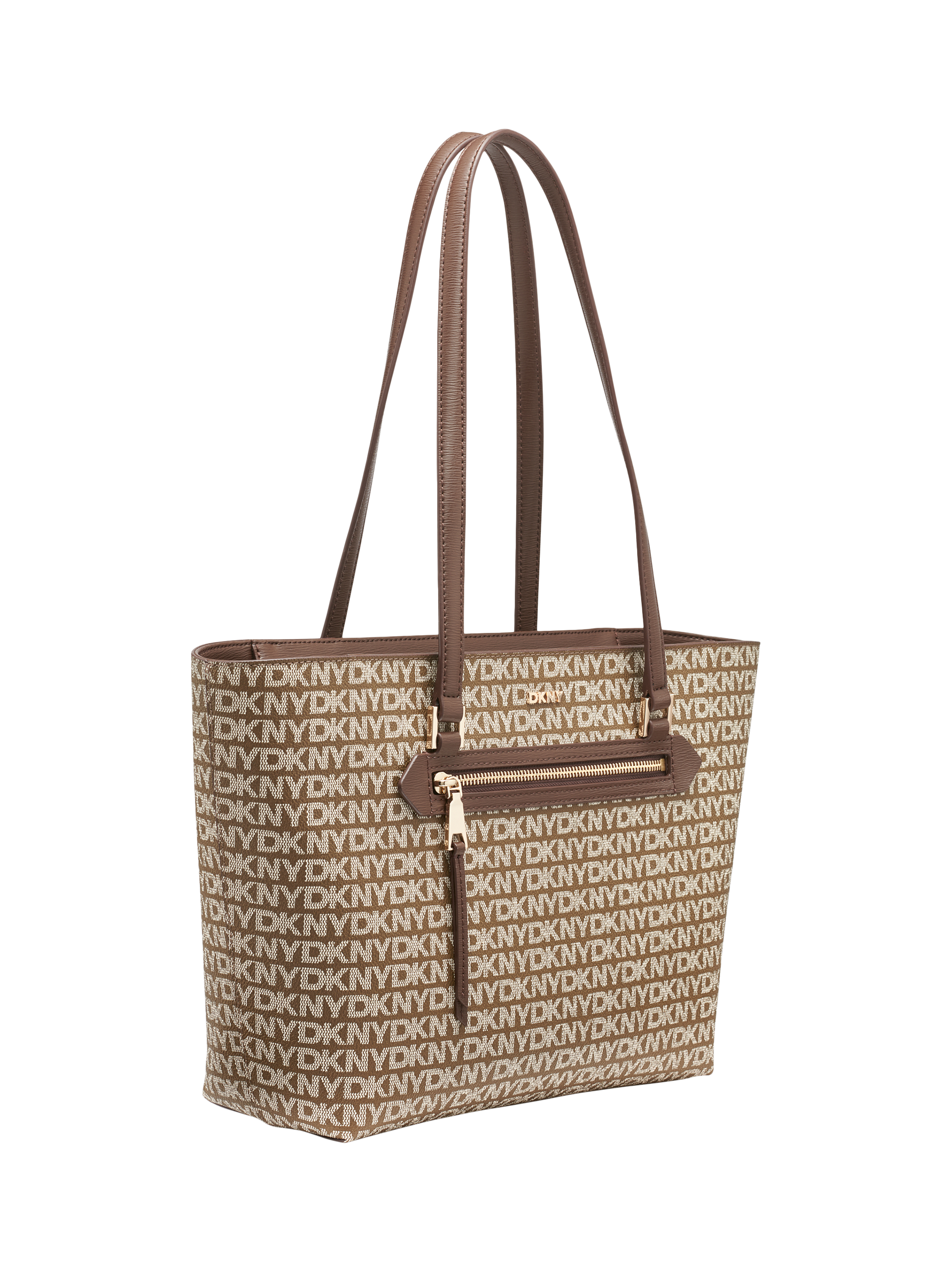 Product image 2 of 5, which shows DKNY Bryant Ave Medium Leather Logo Tote Handbag, Chino/Chocolate