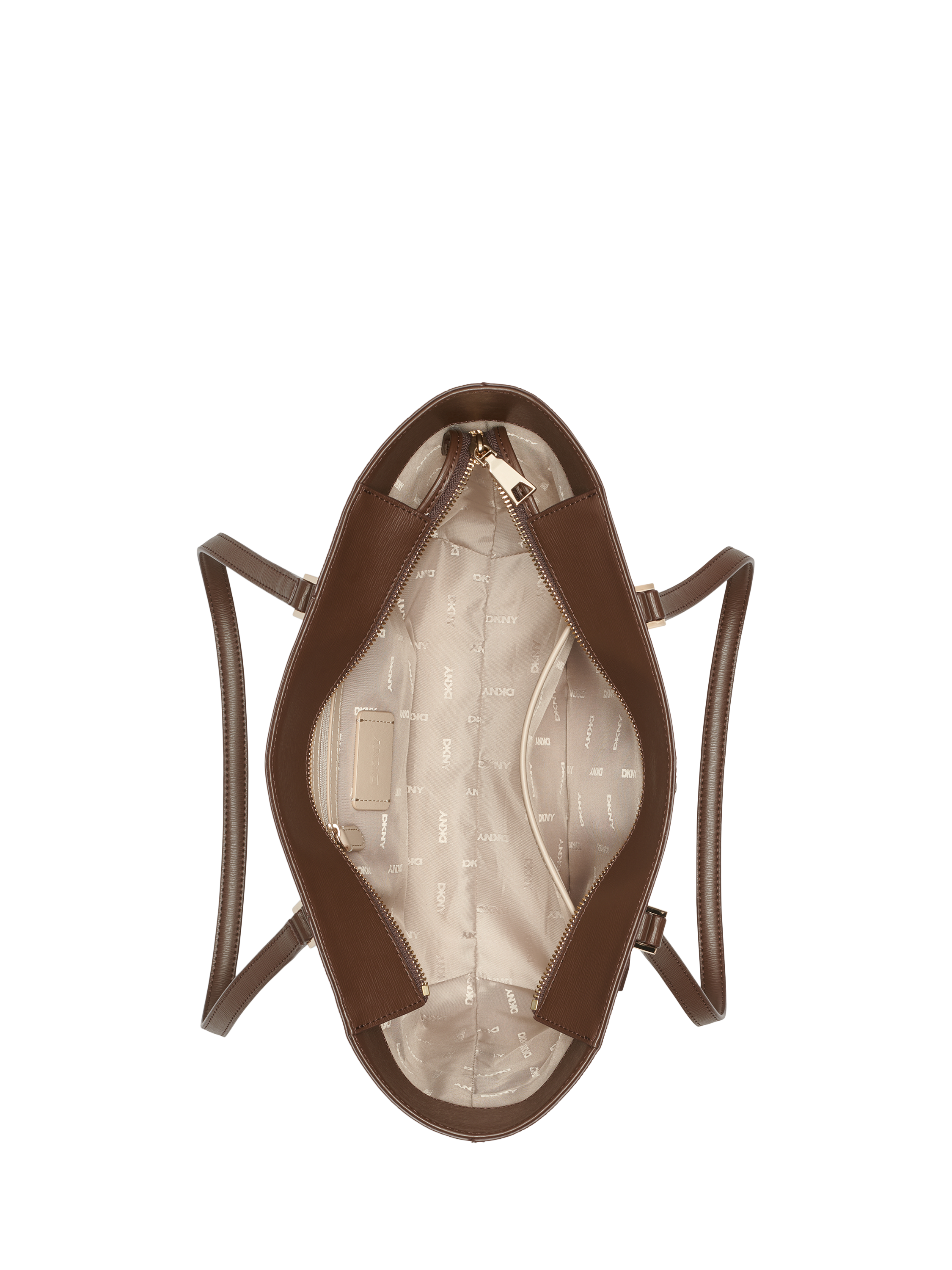 Product image 3 of 5, which shows DKNY Bryant Ave Medium Leather Logo Tote Handbag, Chino/Chocolate