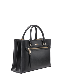 DKNY Bryant Small Leather Satchel Crossbody Handbag, Black/Gold - view 2, Black/Gold