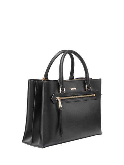 DKNY Bryant Small Leather Satchel Crossbody Handbag, Black/Gold - view 2, Black/Gold