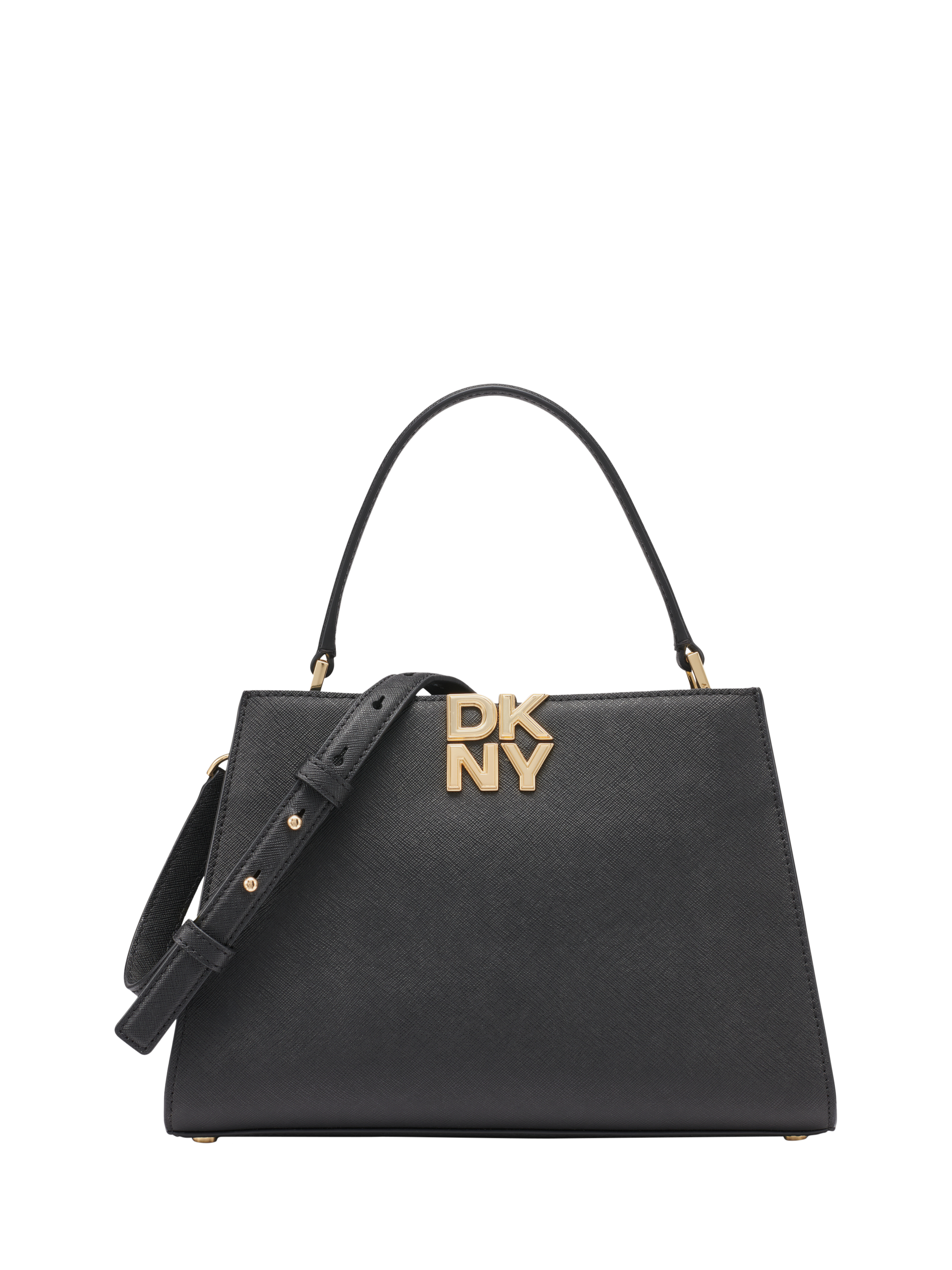 Product image 1 of 5, which shows DKNY Foster Leather Satchel Bag, Black/Gold