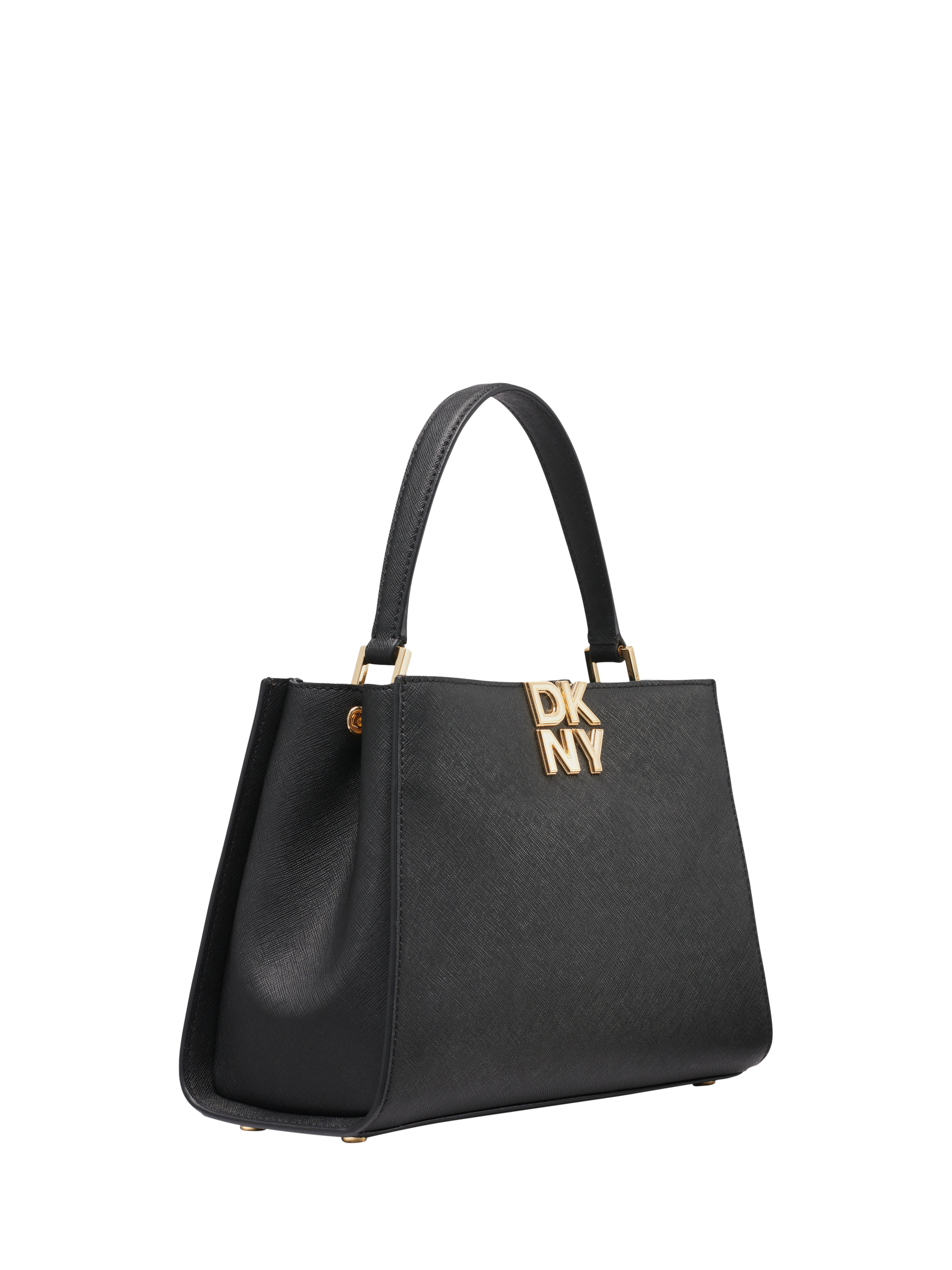 Product image 2 of 5, which shows DKNY Foster Leather Satchel Bag, Black/Gold
