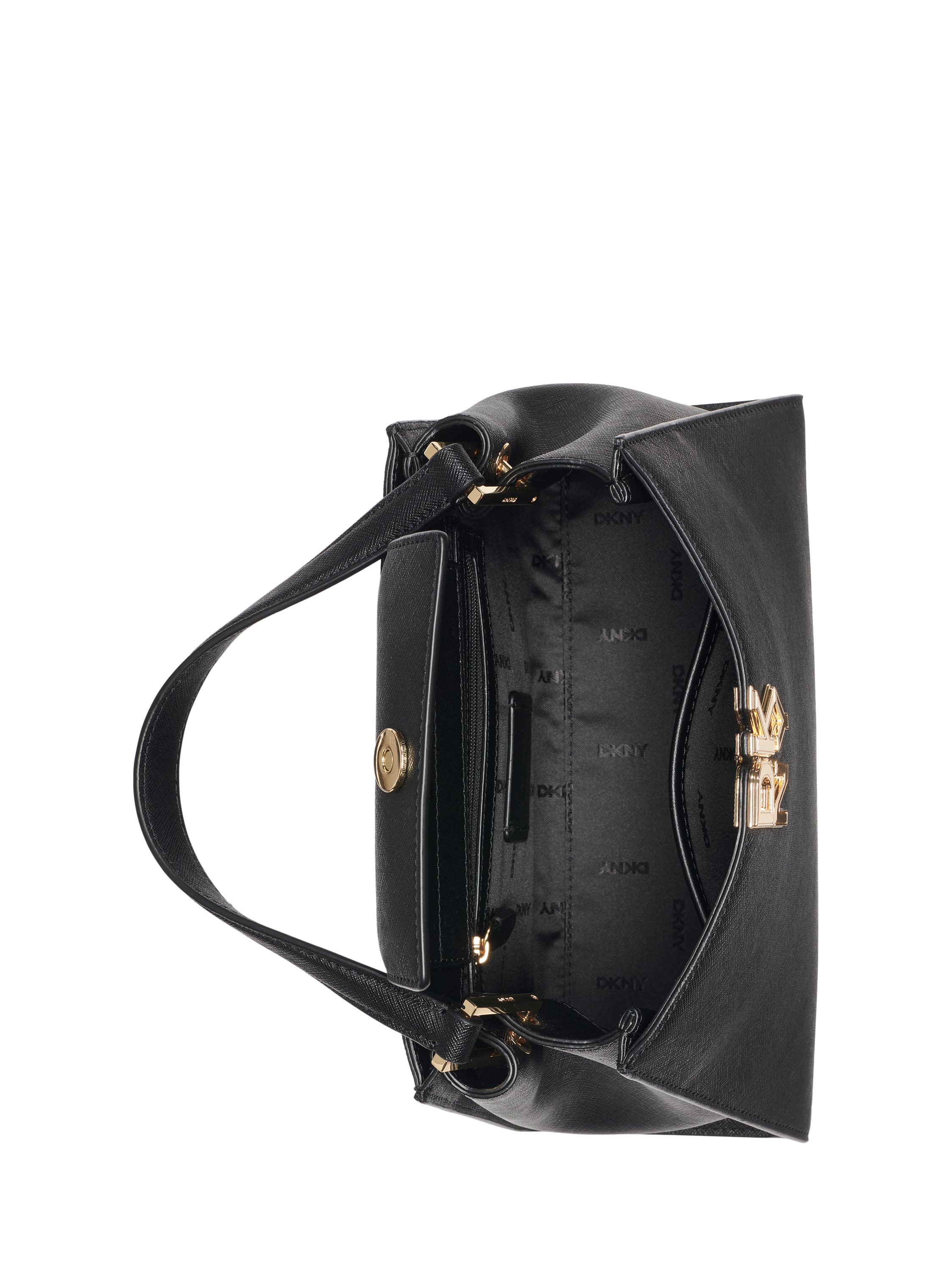 Product image 3 of 5, which shows DKNY Foster Leather Satchel Bag, Black/Gold