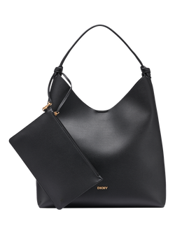 DKNY Paula Faux Leather Hobo Handbag, Black/Gold