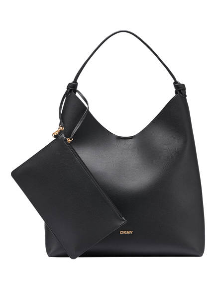 DKNY Paula Faux Leather Hobo Handbag, Black/Gold