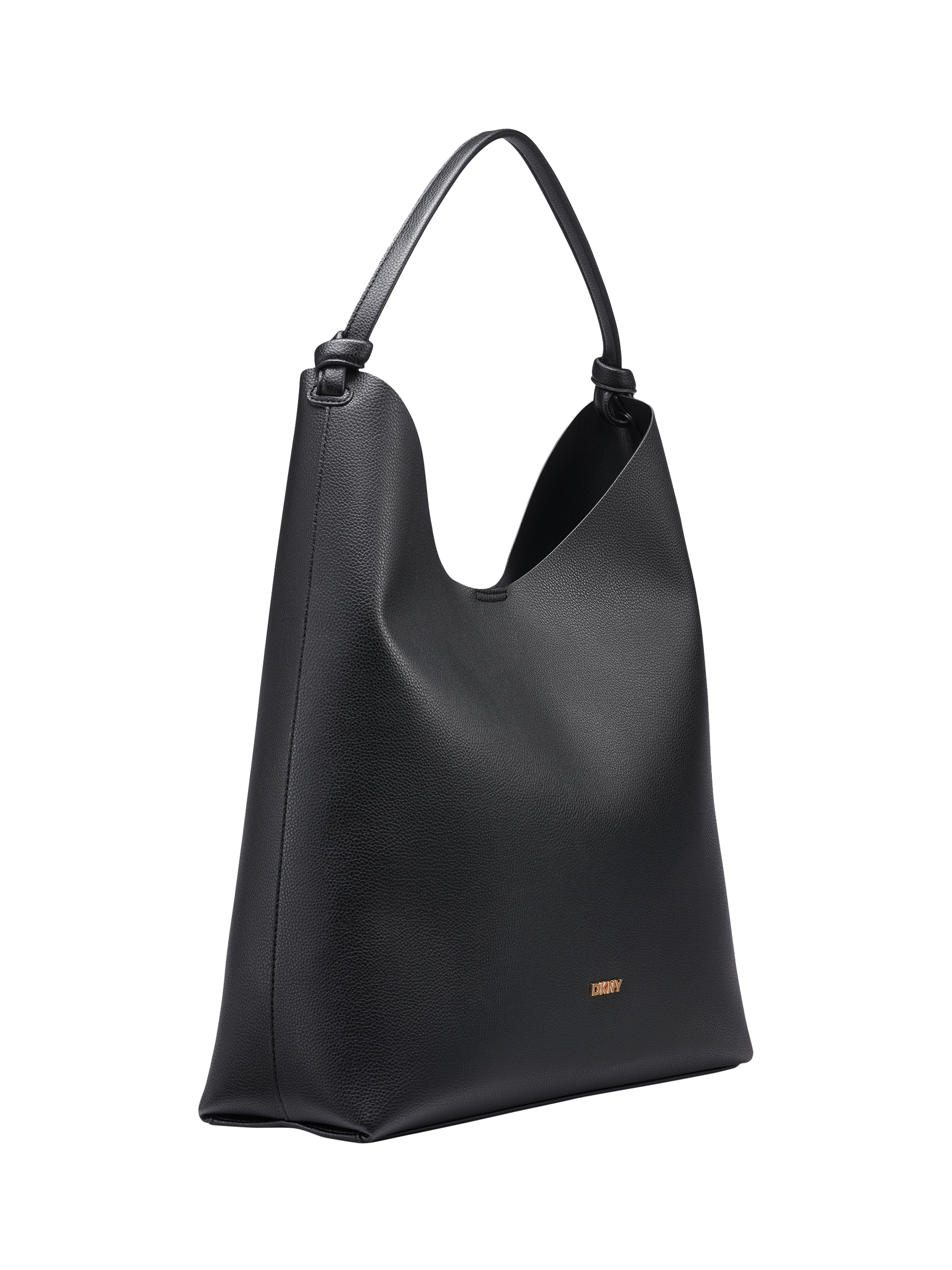 Product image 2 of 5, which shows DKNY Paula Faux Leather Hobo Handbag, Black/Gold