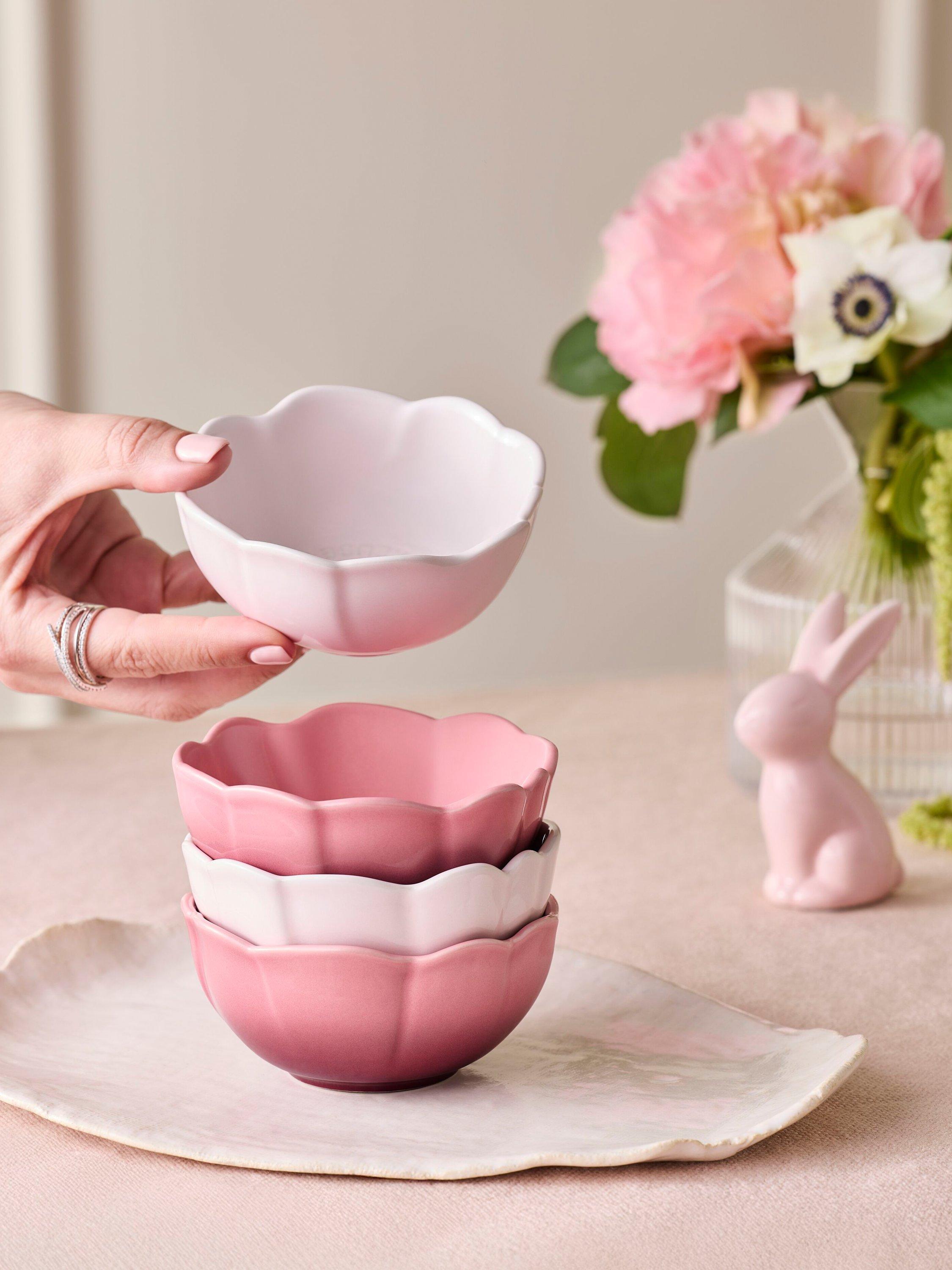 Le Creuset Stoneware Petal Mini Bowls, Set of 4, 10cm, Pink
