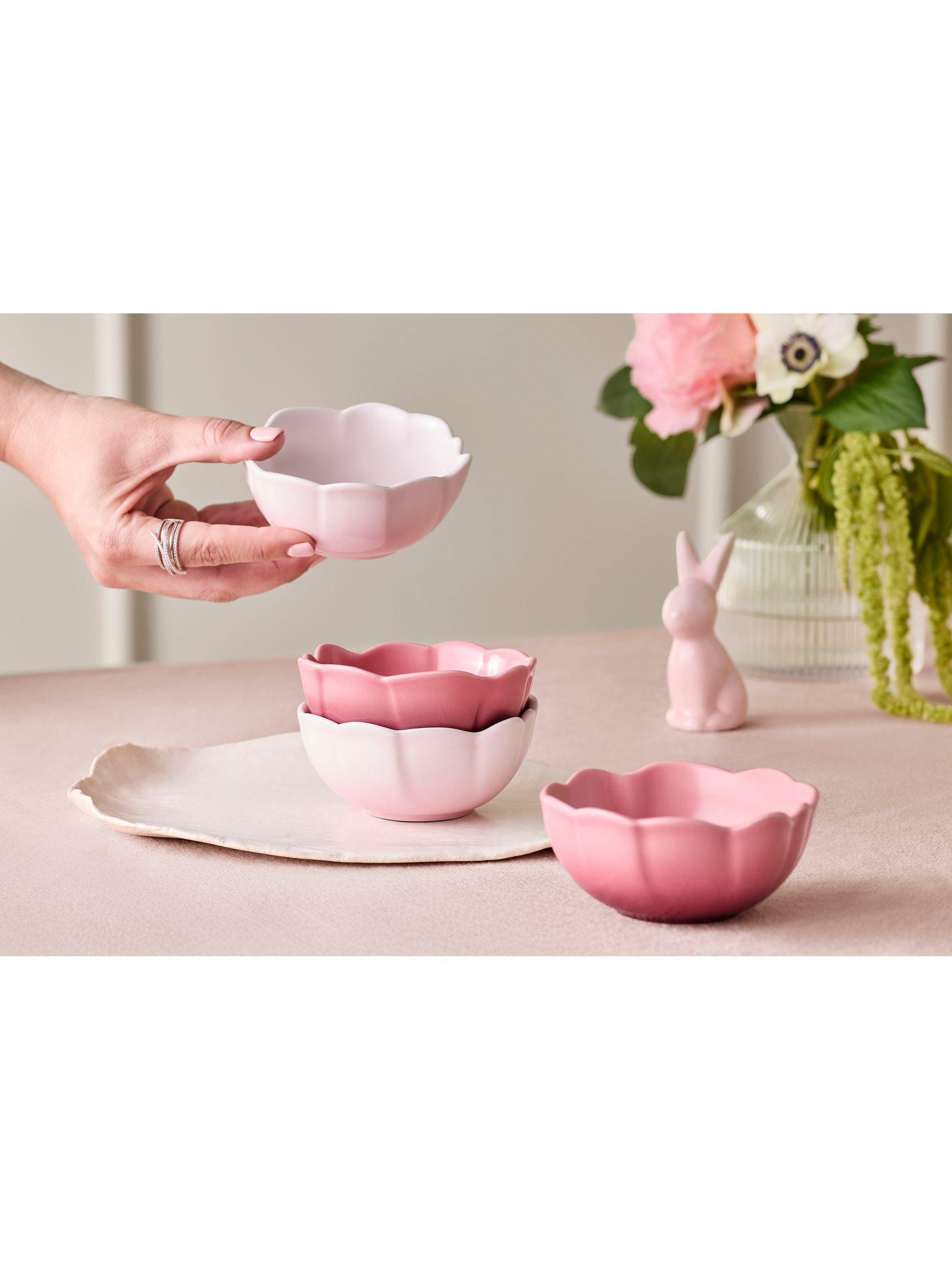 Le Creuset Stoneware Petal Mini Bowls, Set of 4, 10cm, Pink