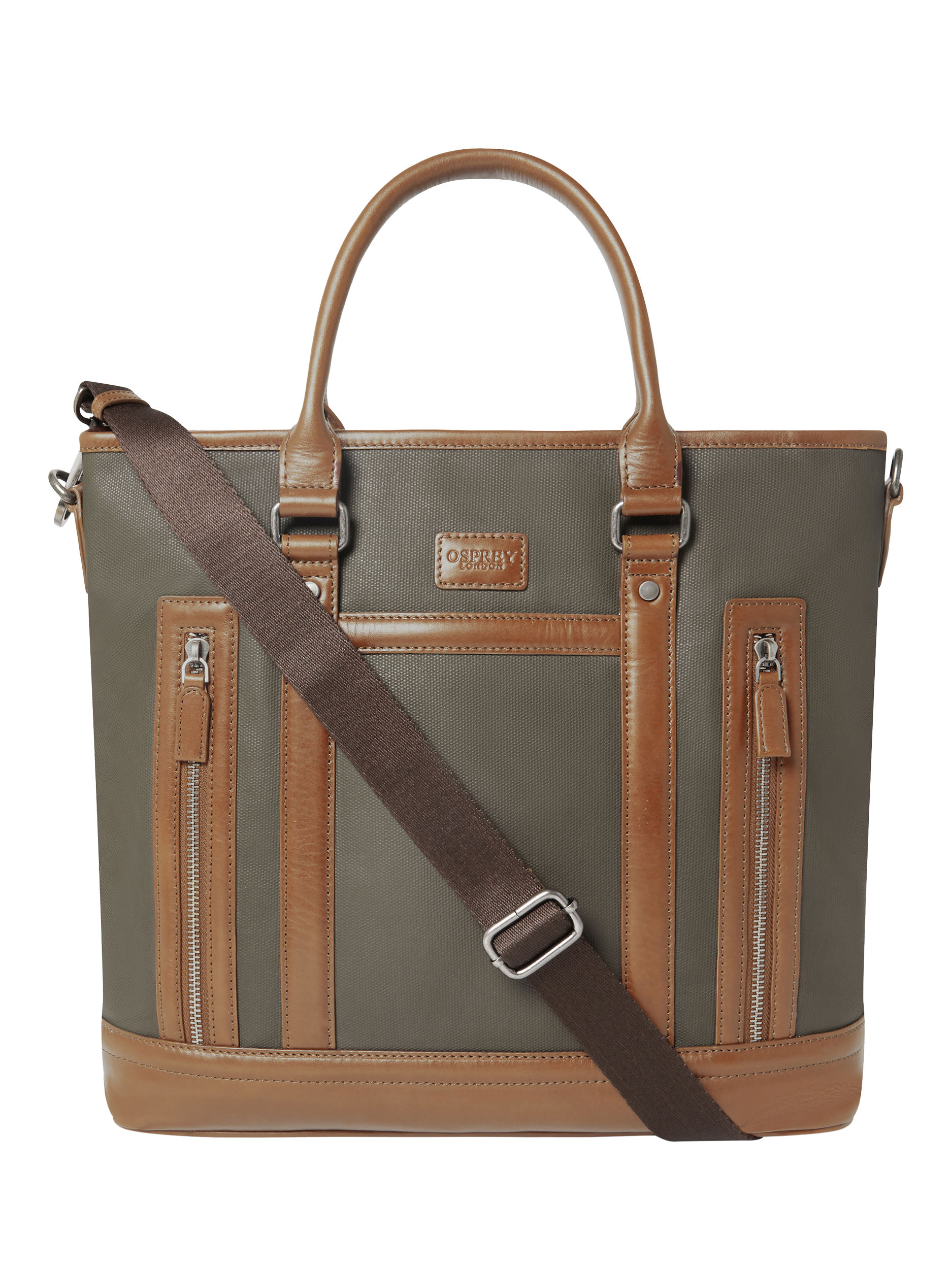 Product image 1 of 6, which shows OSPREY LONDON Frontline Large Workbag, Khaki/Chestnut