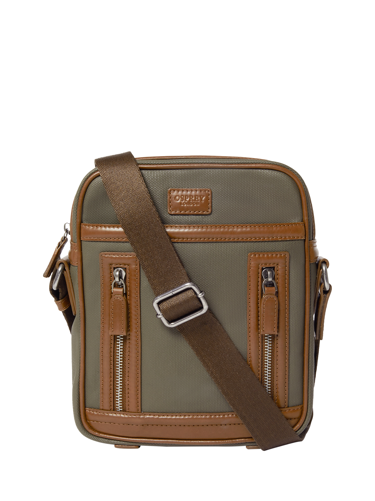 Product image 1 of 5, which shows OSPREY LONDON Frontline Messenger Bag, Khaki/Chestnut