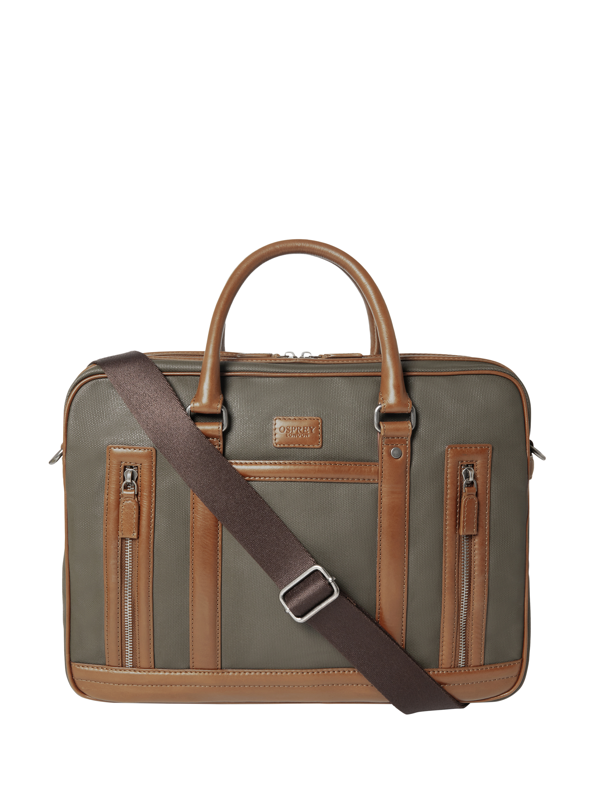 Product image 1 of 6, which shows OSPREY LONDON Frontline Laptop Bag, Khaki/Chestnut