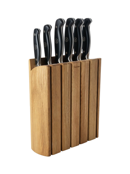 Robert Welch Professional Book Oak Wood Filled Knife Block & 6 Kitchen Knives, Stainless Steel