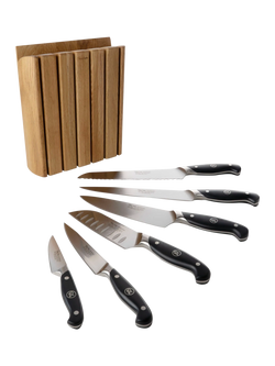 Robert Welch Professional Book Oak Wood Filled Knife Block & 6 Kitchen Knives - view 2, Stainless Steel