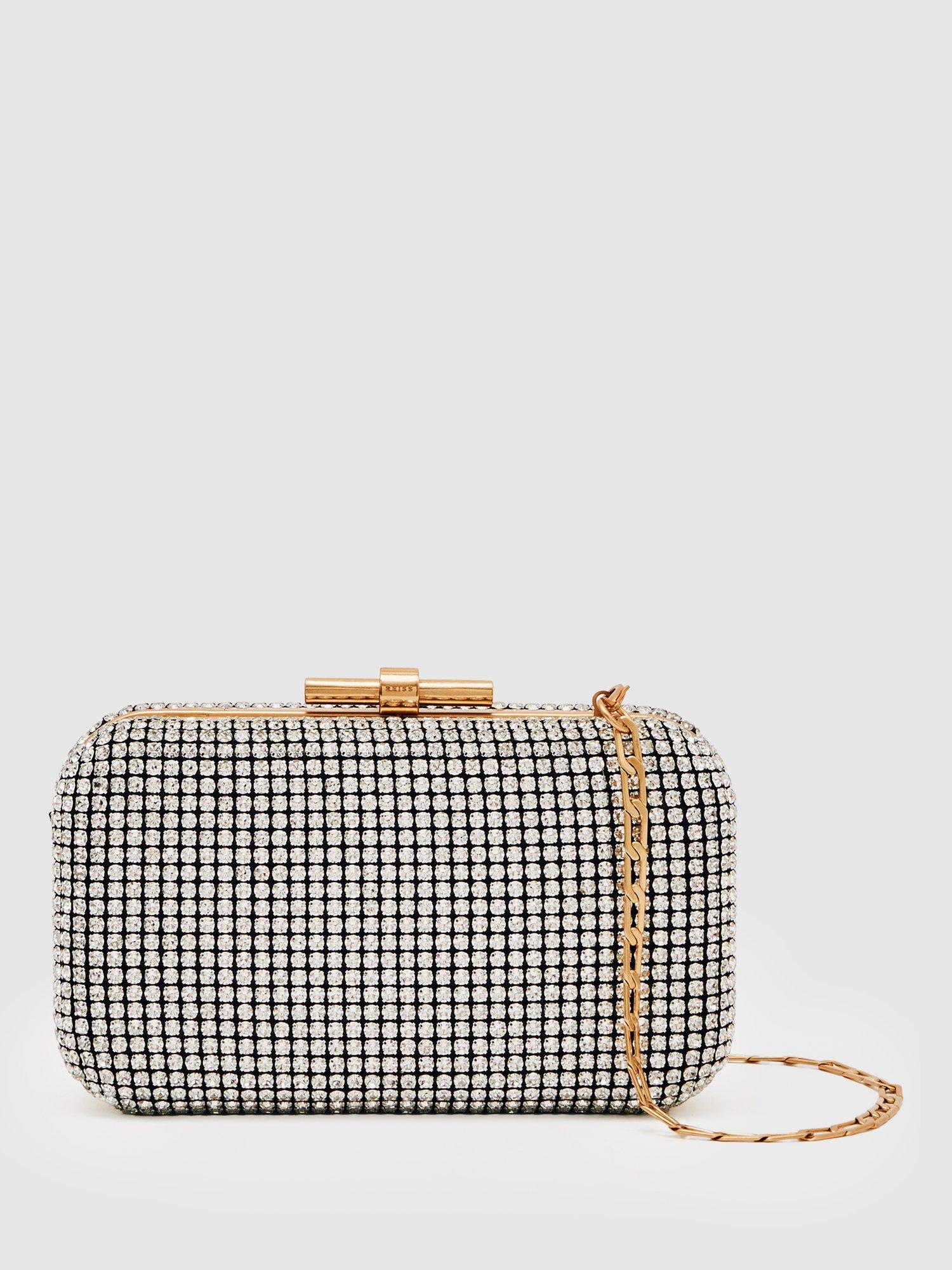 Product image 1 of 4, which shows Reiss Orla Embellished Clutch Bag, Silver