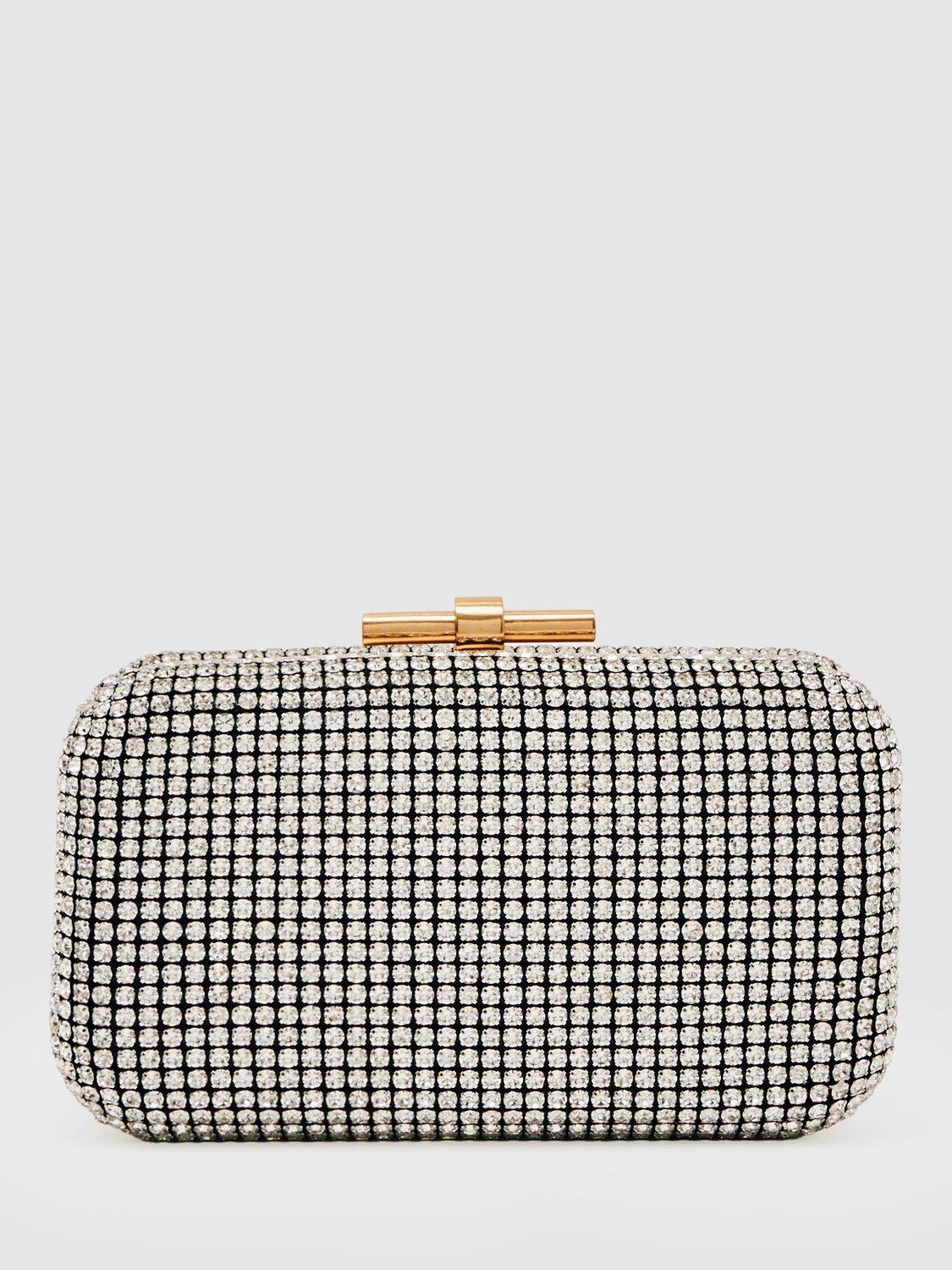 Product image 2 of 4, which shows Reiss Orla Embellished Clutch Bag, Silver