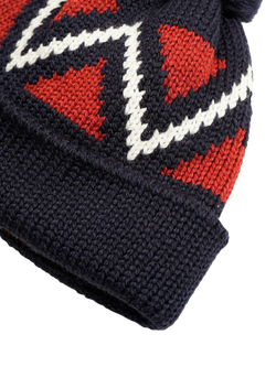 Nigel Cabourn Made in England Wool Winter Bobble Beanie, Navy - view 2, Navy