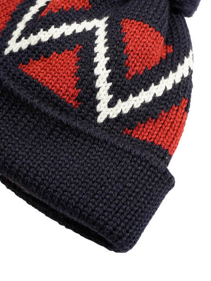 Nigel Cabourn Made in England Wool Winter Bobble Beanie, Navy - view 2, Navy