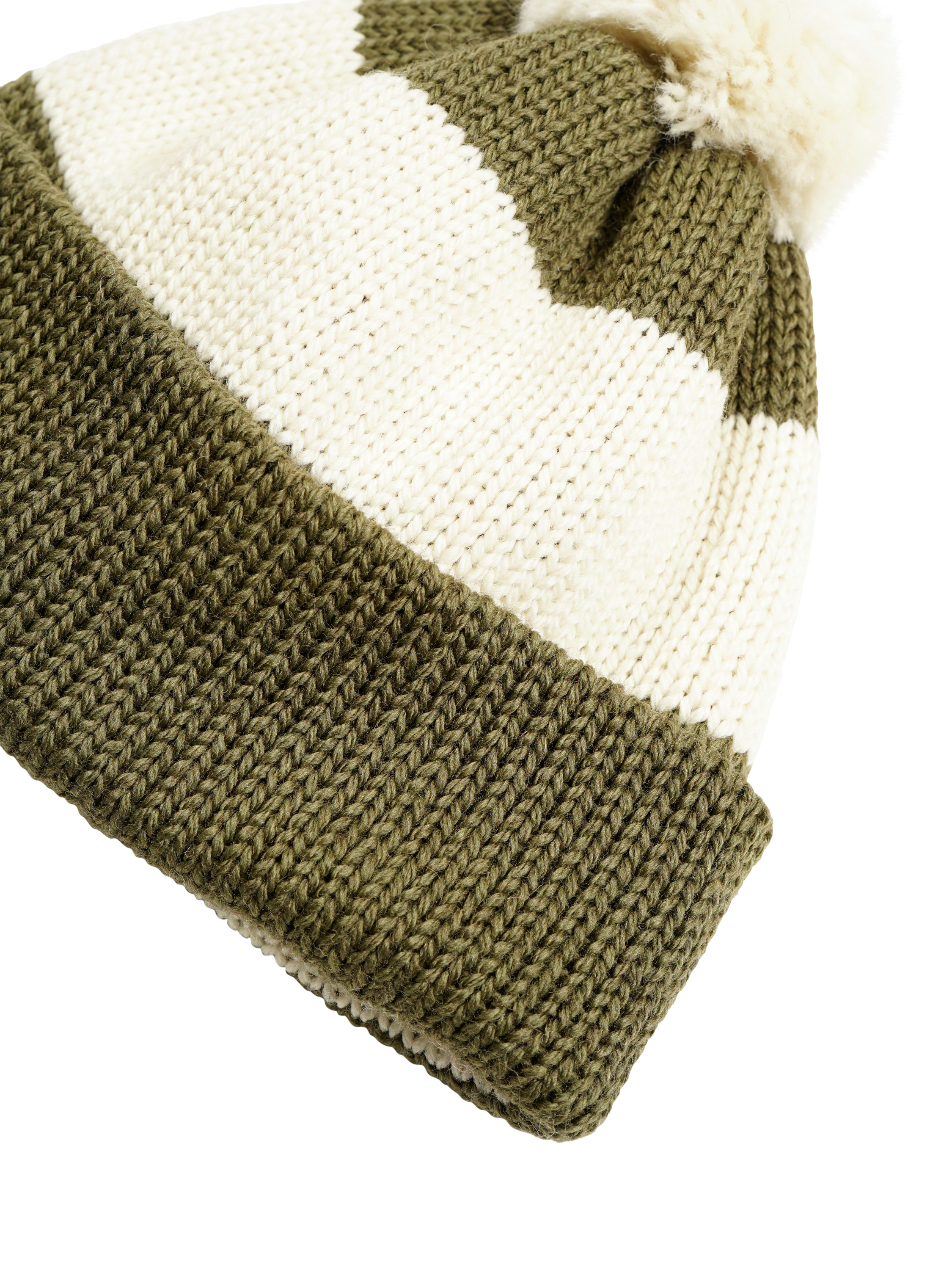 Product image 2 of 2, which shows Nigel Cabourn Stripe Wool Bobble Hat, Army