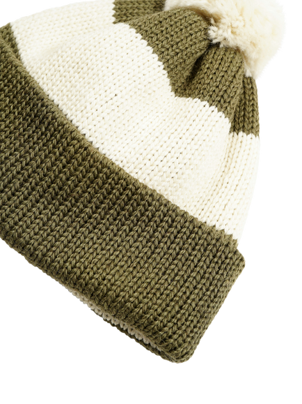 Nigel Cabourn Stripe Wool Bobble Hat, Army - view 2, Army