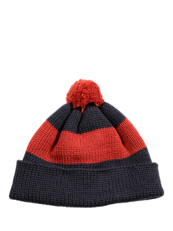 Nigel Cabourn Stripe Wool Bobble Hat, Black Navy, Black Navy