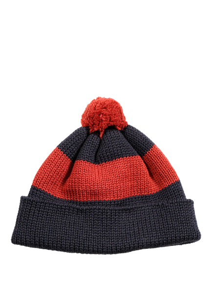 Nigel Cabourn Stripe Wool Bobble Hat, Black Navy, Black Navy