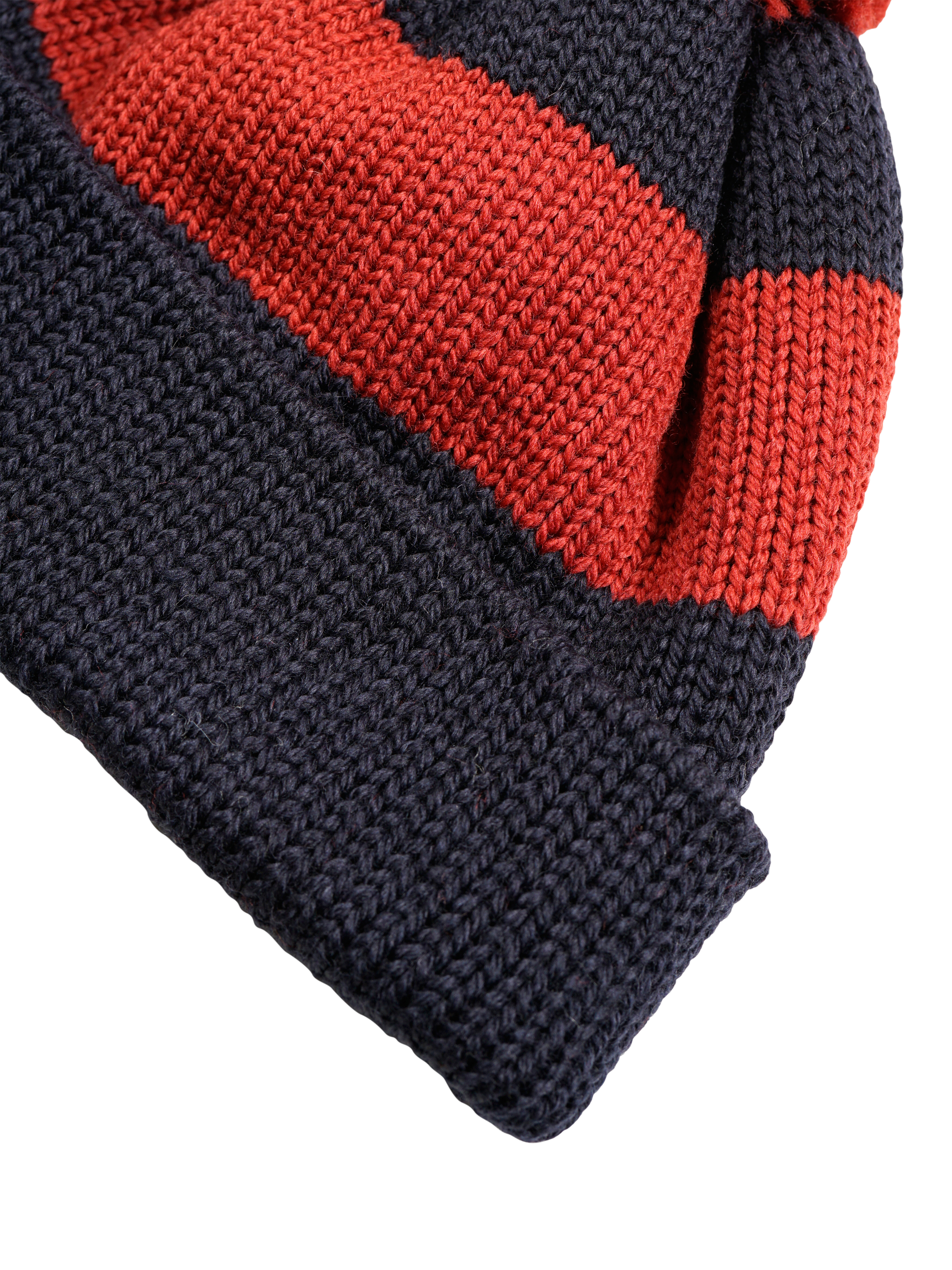 Product image 2 of 2, which shows Nigel Cabourn Stripe Wool Bobble Hat, Black Navy