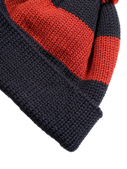Nigel Cabourn Stripe Wool Bobble Hat, Black Navy - view 2, Black Navy