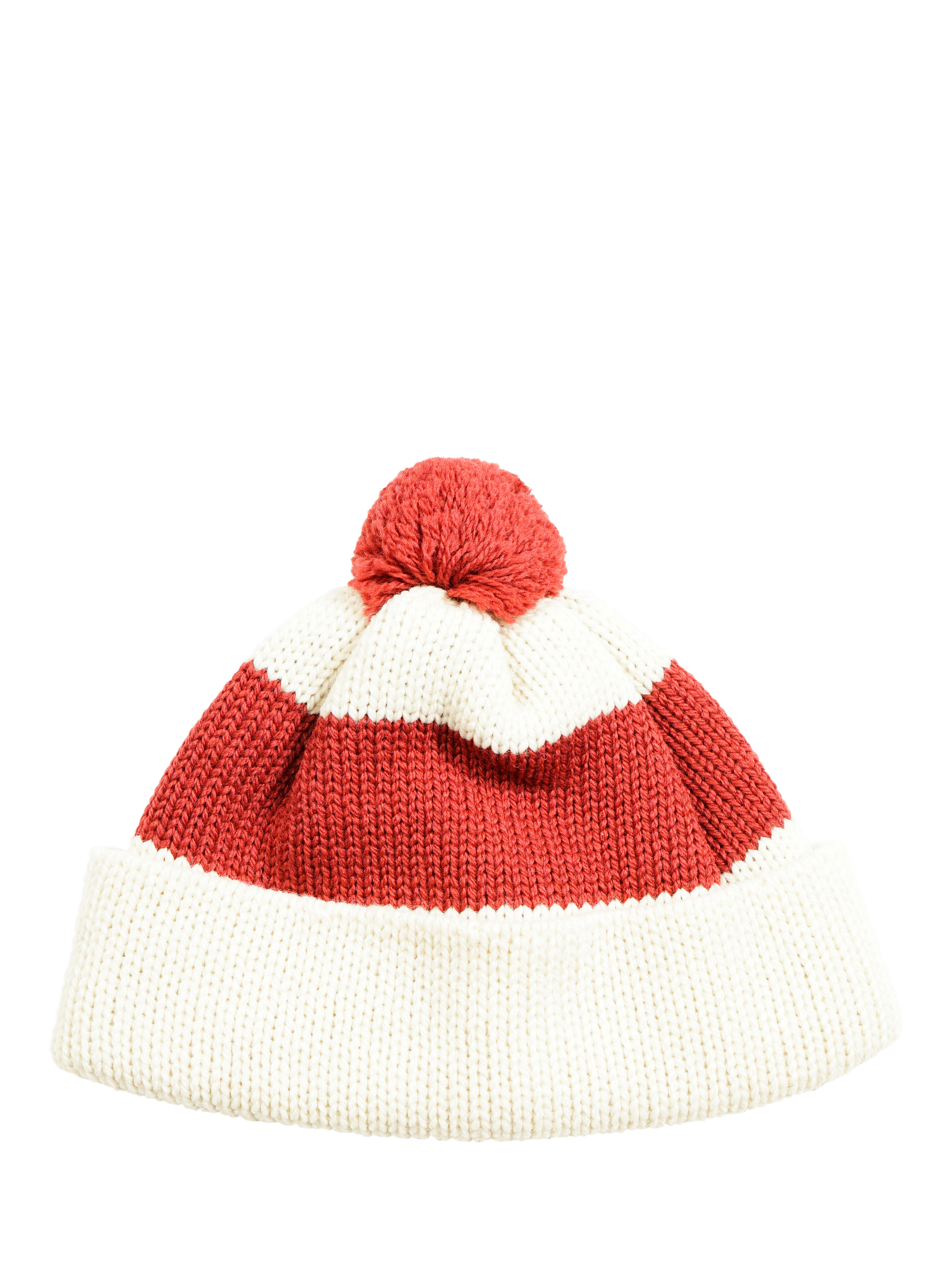 Product image 1 of 2, which shows Nigel Cabourn Stripe Wool Bobble Hat, Oatmeal