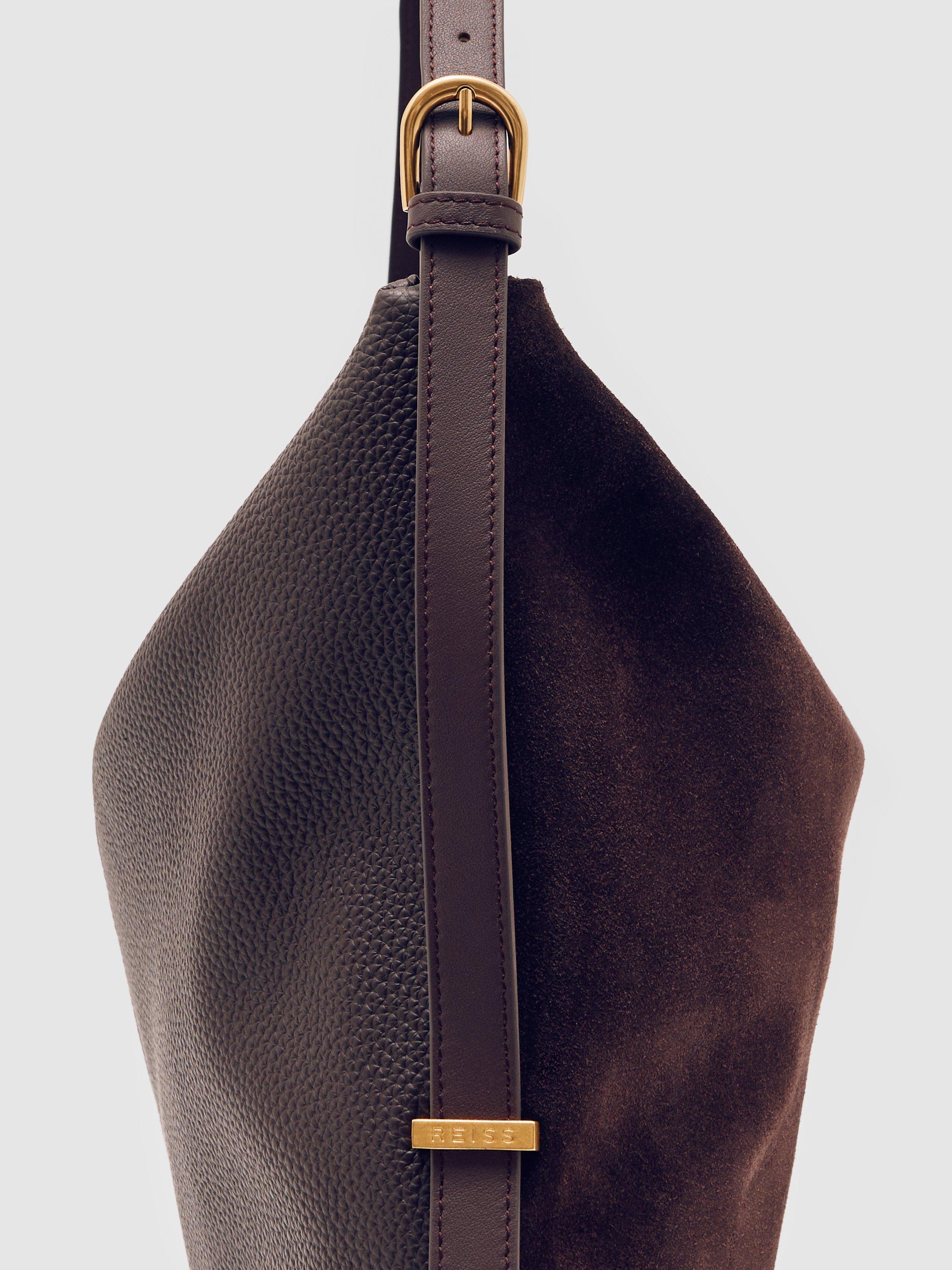 Product image 2 of 5, which shows Reiss Vigo Suede Tote Bag, Burgundy