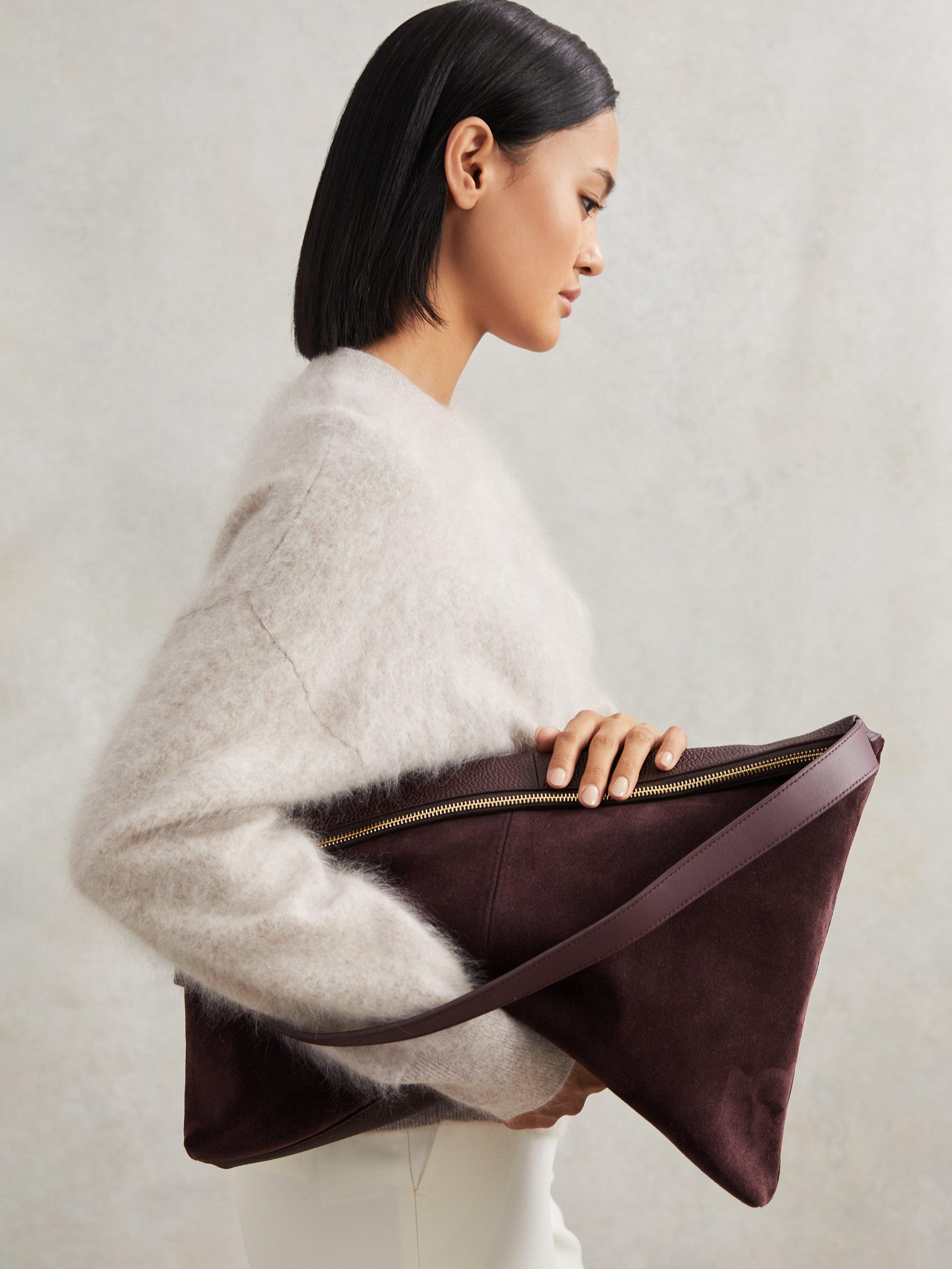 Product image 3 of 5, which shows Reiss Vigo Suede Tote Bag, Burgundy