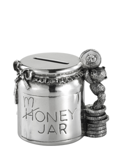 Royal Selangor Christening Pewter Teddy Money Box in Wooden Gift Box, 