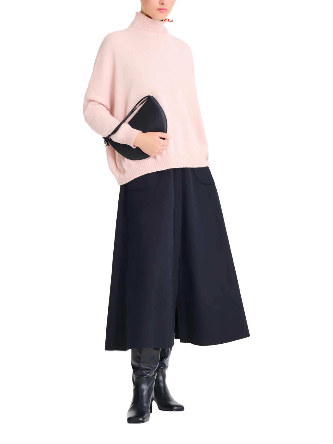 Product image 2 of 5, which shows Longchamp Le Roseau Leather Clutch Bag, Black