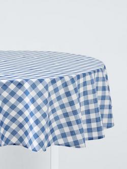 John Lewis Wipe Clean PVC Gingham Print Round Tablecloth, 160cm, Blue, Blue
