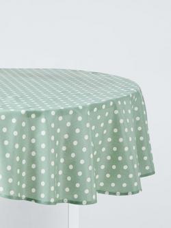 John Lewis Wipe Clean PVC Spot Print Round Tablecloth, 160cm, Green, Green