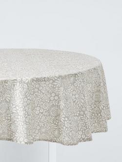 John Lewis Wipe Clean PVC Hidcote Print Round Tablecloth, 180cm, Grey, Grey