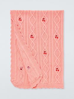 John Lewis Wander Cherry Cable Knit Blanket, Pink, Pink