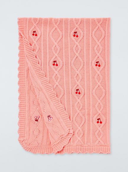John Lewis Wander Cherry Cable Knit Blanket, Pink, Pink
