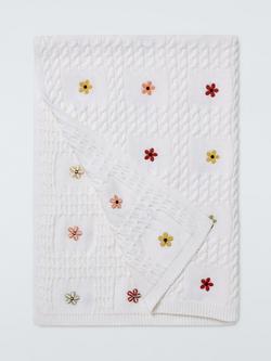 John Lewis Wander Floral Embroidered Blanket, Natural, Natural