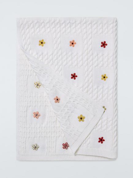 John Lewis Wander Floral Embroidered Blanket, Natural, Natural