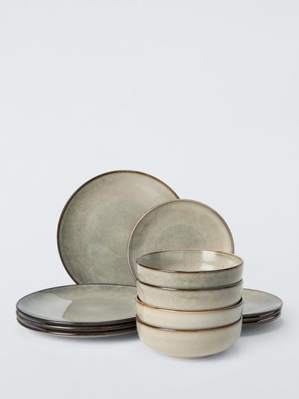 John Lewis Artisan Stoneware Dinnerware Set, 12 Piece, Natural, Natural