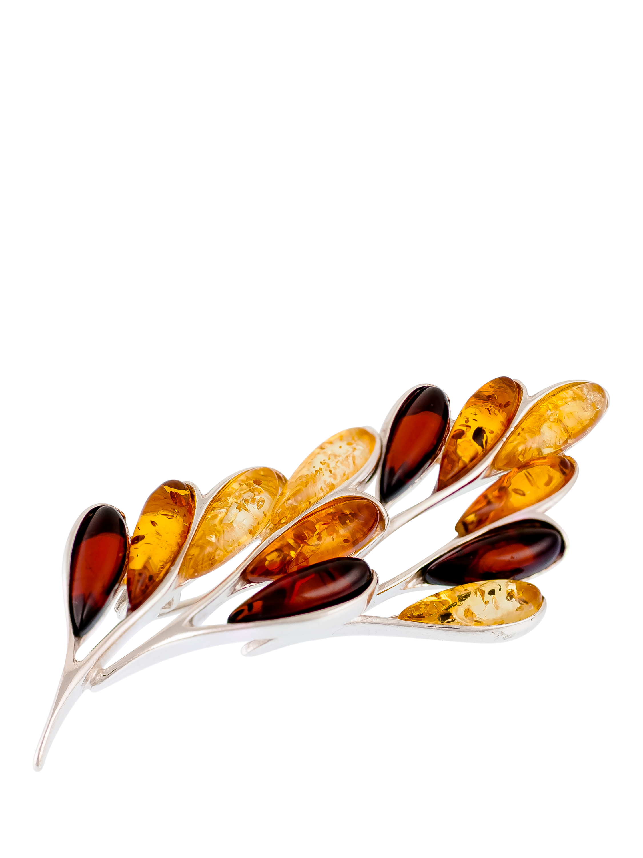 Product image 1 of 4, which shows Be-Jewelled Baltic Amber Leaf Brooch, Cognac/Lemon/Silver