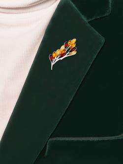 Be-Jewelled Baltic Amber Leaf Brooch, Cognac/Lemon/Silver - view 2, Cognac/Lemon/Silver