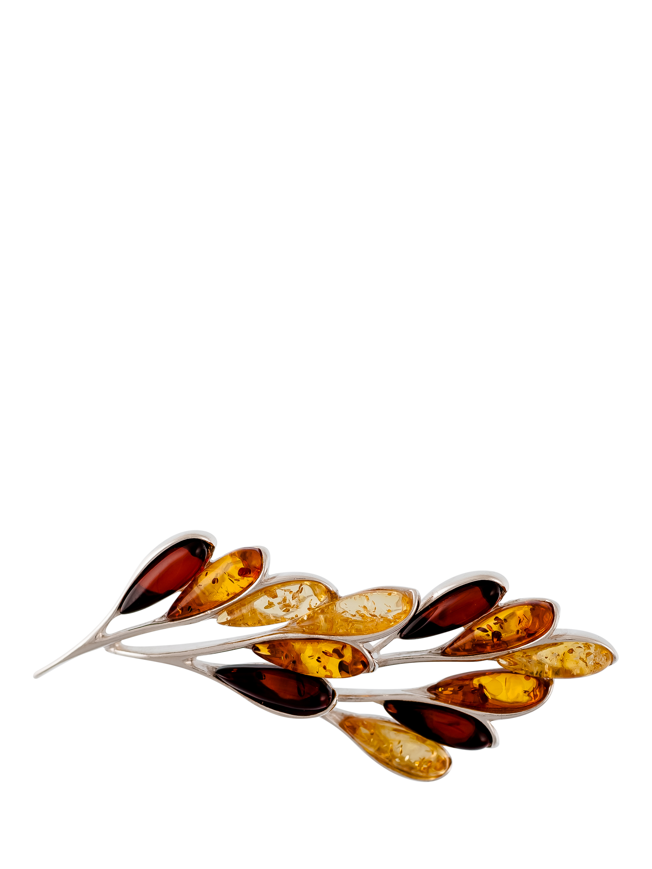 Product image 3 of 4, which shows Be-Jewelled Baltic Amber Leaf Brooch, Cognac/Lemon/Silver