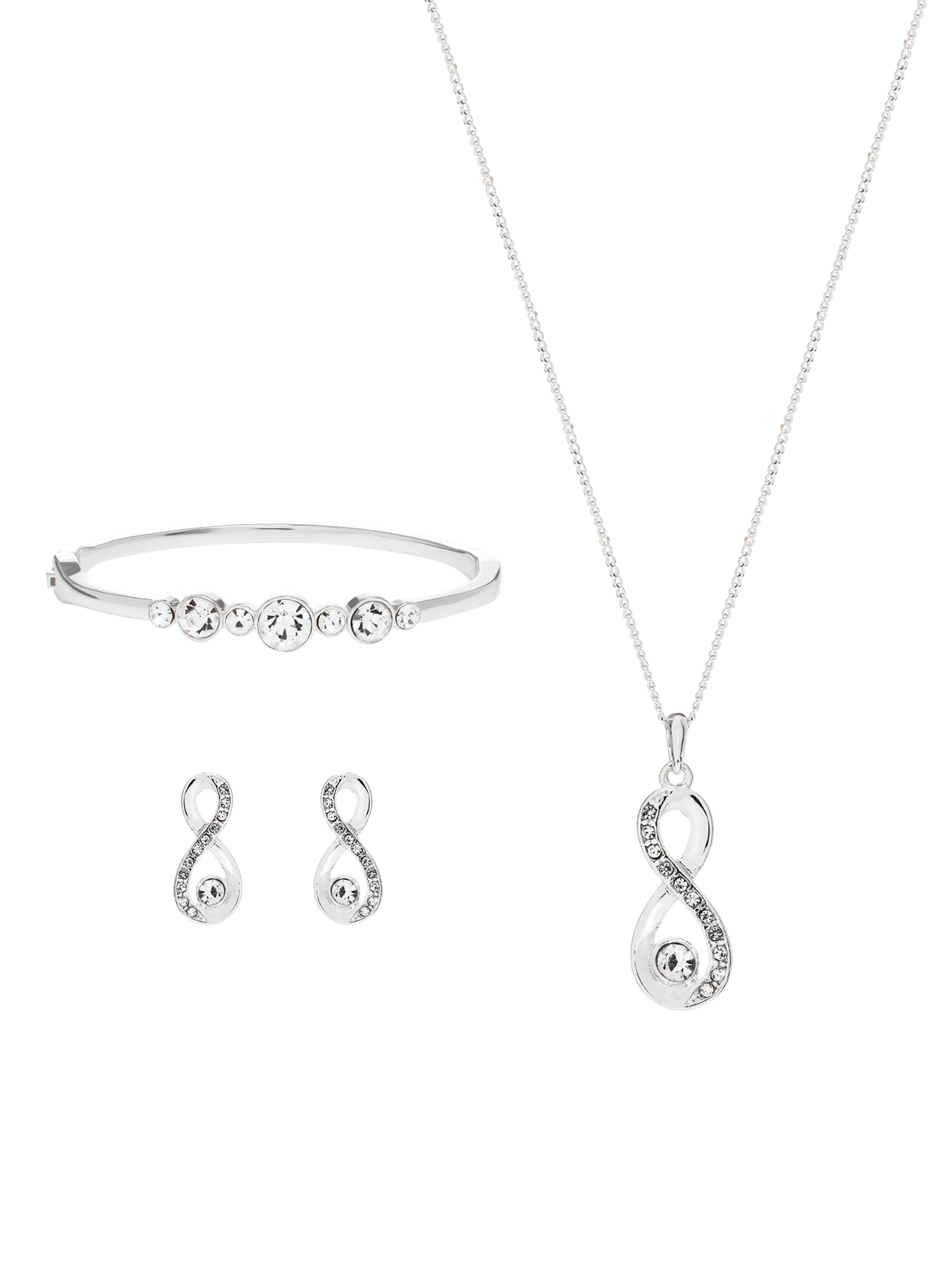 Product image 1 of 6, which shows Jon Richard Crystal Infinity Jewellery Set, Silver
