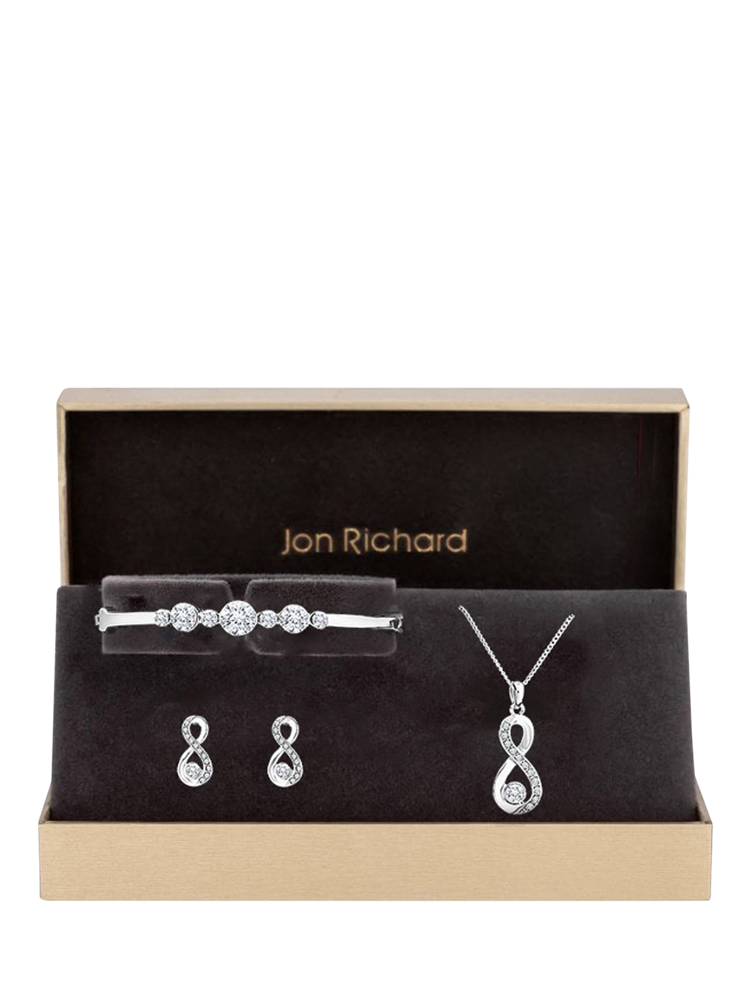 Product image 2 of 6, which shows Jon Richard Crystal Infinity Jewellery Set, Silver